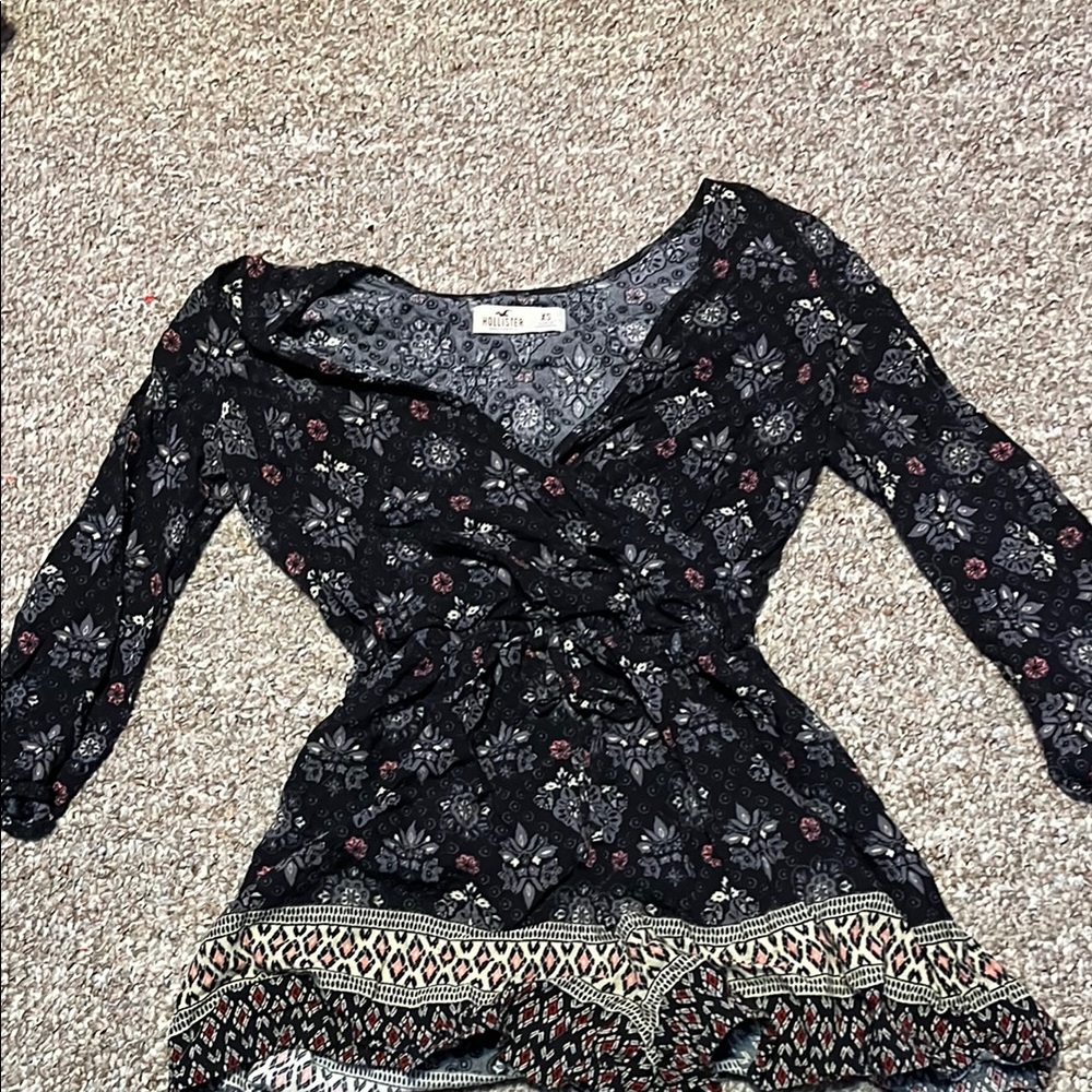 Hollister Black Wrap Fitted Blouse
